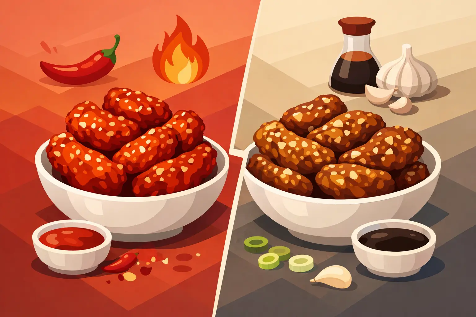 Sweet Spicy Versus Soy Garlic Chicken Flavors
